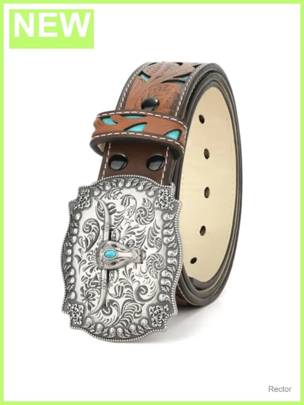 Genuine Leather Vintage Western Belt Engraved Tooled Cowboy Belt